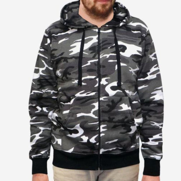 Camouflage Classic Zipper Hoodie Top Dark Gray