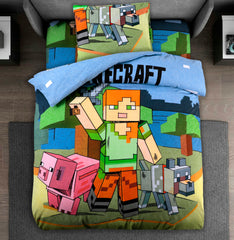 Minecraft Themed Kids Single Duvet Cover 3pcs Complete Set