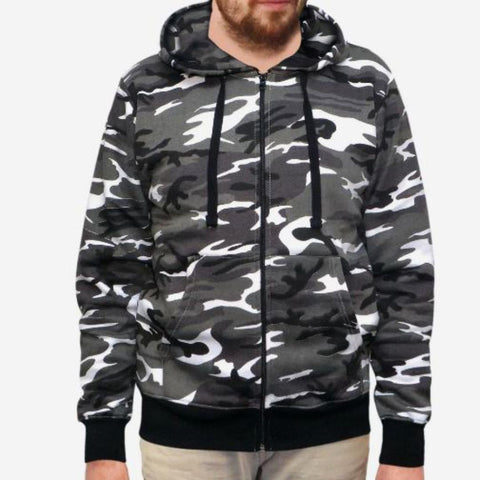 Camouflage Classic Zipper Hoodie Top Dark Gray
