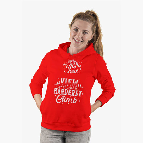 "The Best View Comes After the Hardest Climb" Motivational Hoodie – Red