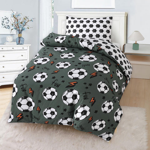 Football Themed Kids Single Duvet Cover 3pcs Complete Set